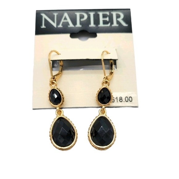 NEW Napier tear drop lever back drop black earrings - Picture 2 of 3